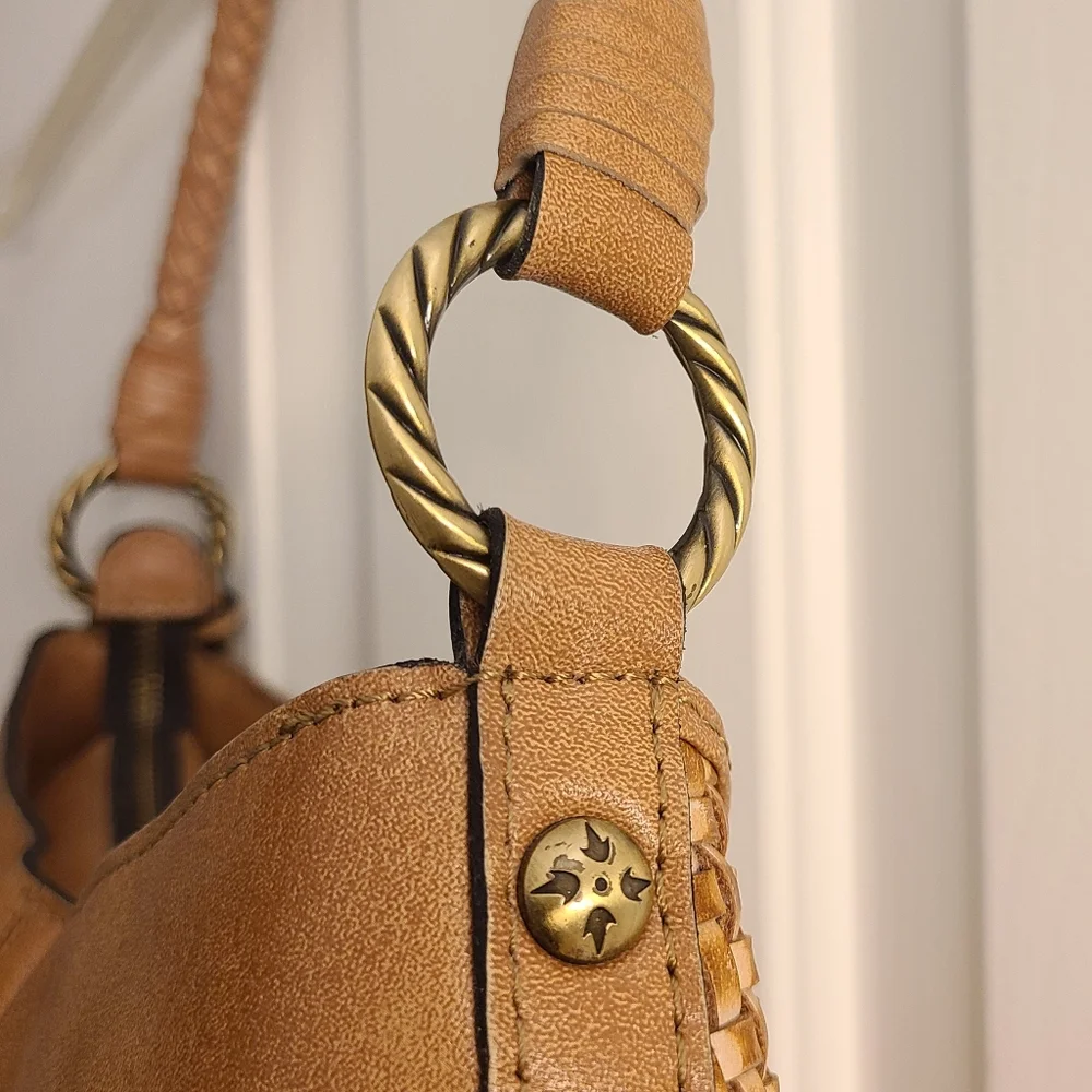 Patricia Nash Lt Brown Castelli Woven Leather Hobo Shoulder Bag
